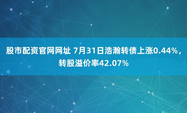 股市配资官网网址 7月31日浩瀚转债上涨0.44%，转股溢价率42.07%