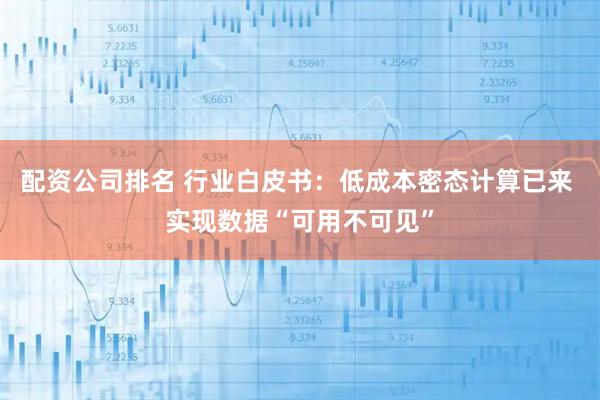 配资公司排名 行业白皮书：低成本密态计算已来 实现数据“可用不可见”